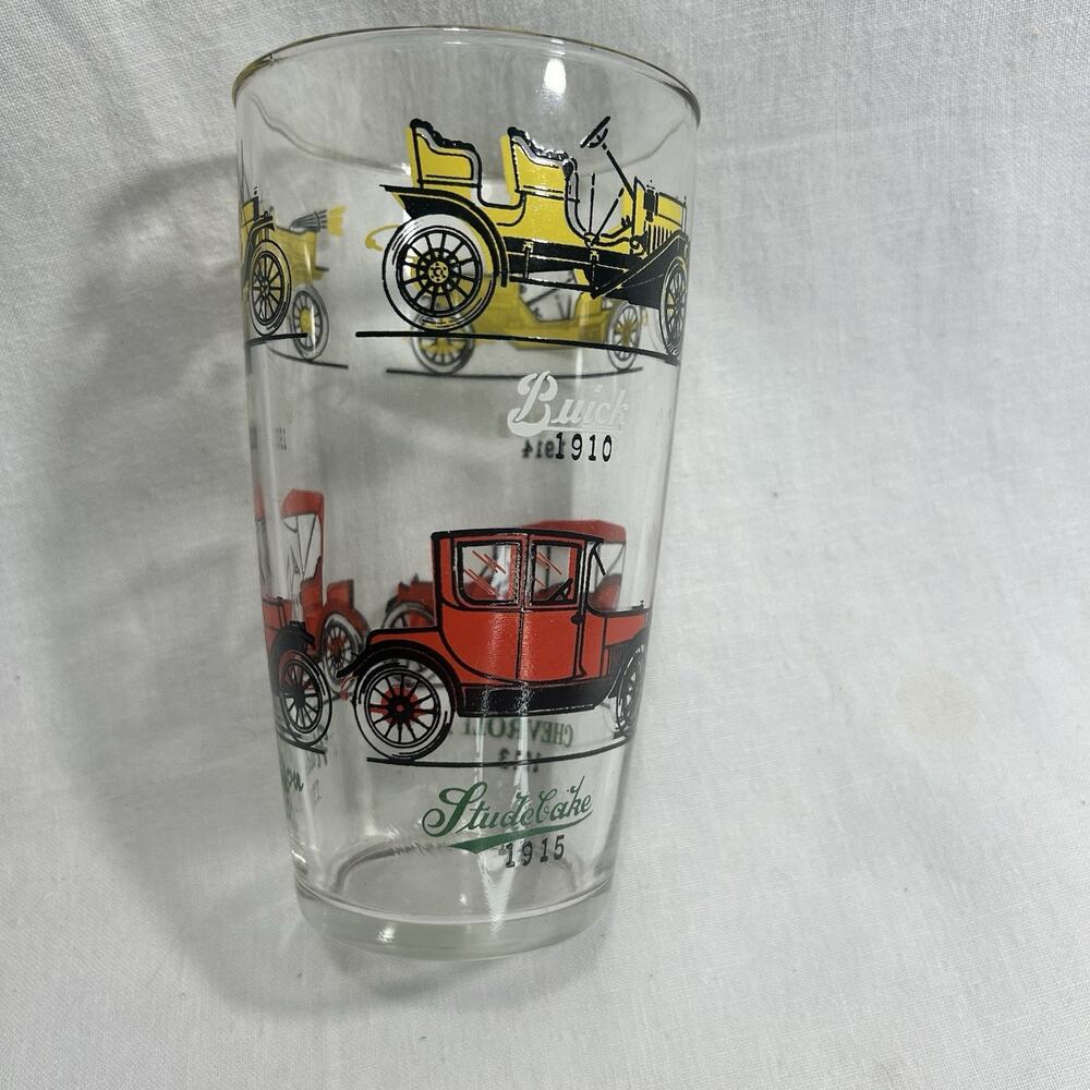 Vtg Hazel Atlas 24 oz Drinking Glass Photo 1900's Antique Cars Ford Hudson